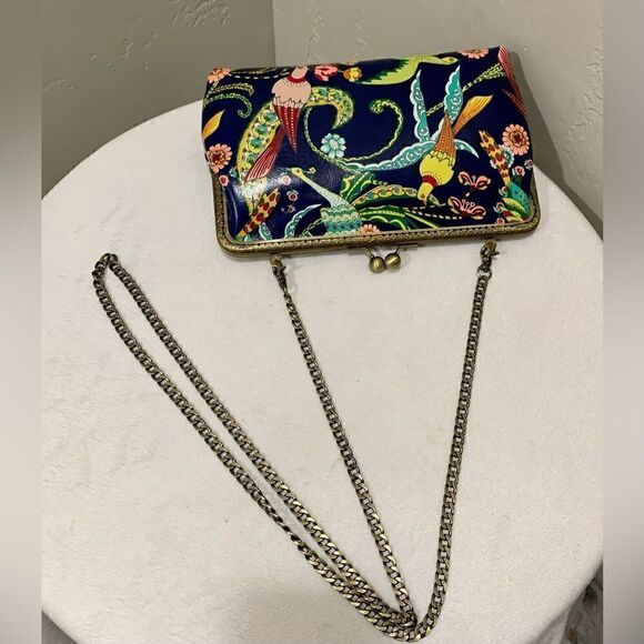 Handsewn Genuine Leather Floral Printed, Kisslock Clutch/Crossbody/Evening bag